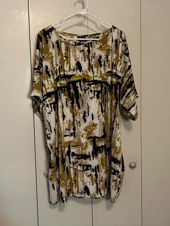 Vila Clothes Dresses & Skirts - Abstract Brushstroke Mini Dress in Olive, Black & Cream